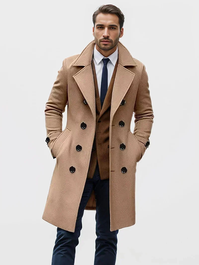 Wes | Men's Double Breasted Trench Coat with Lined Interior and Pockets