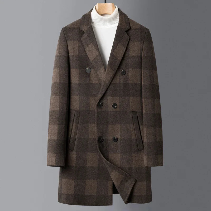 Shawn | Men's Long Wool Double Breasted Trench Coat with Quilted Lining
