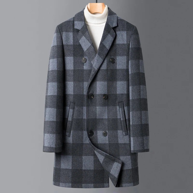 Shawn | Men's Long Wool Double Breasted Trench Coat with Quilted Lining