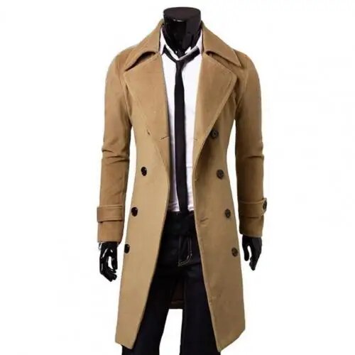 Owen | Men's Long Double Breasted Trench Coat with Windproof Shell