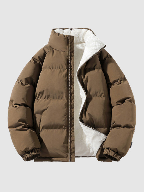 Men's winter puffer jacket with relaxed fit in Brown