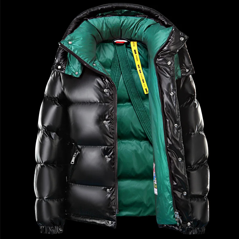 Men's winter down puffer jacket with hood in Green