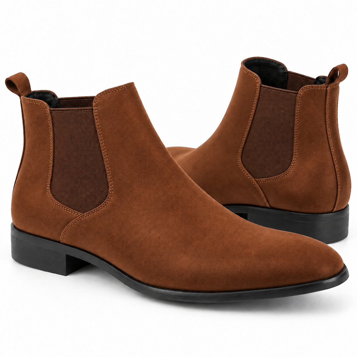 Men's dress Chelsea boots with elastic side panels and pull tab in Brown