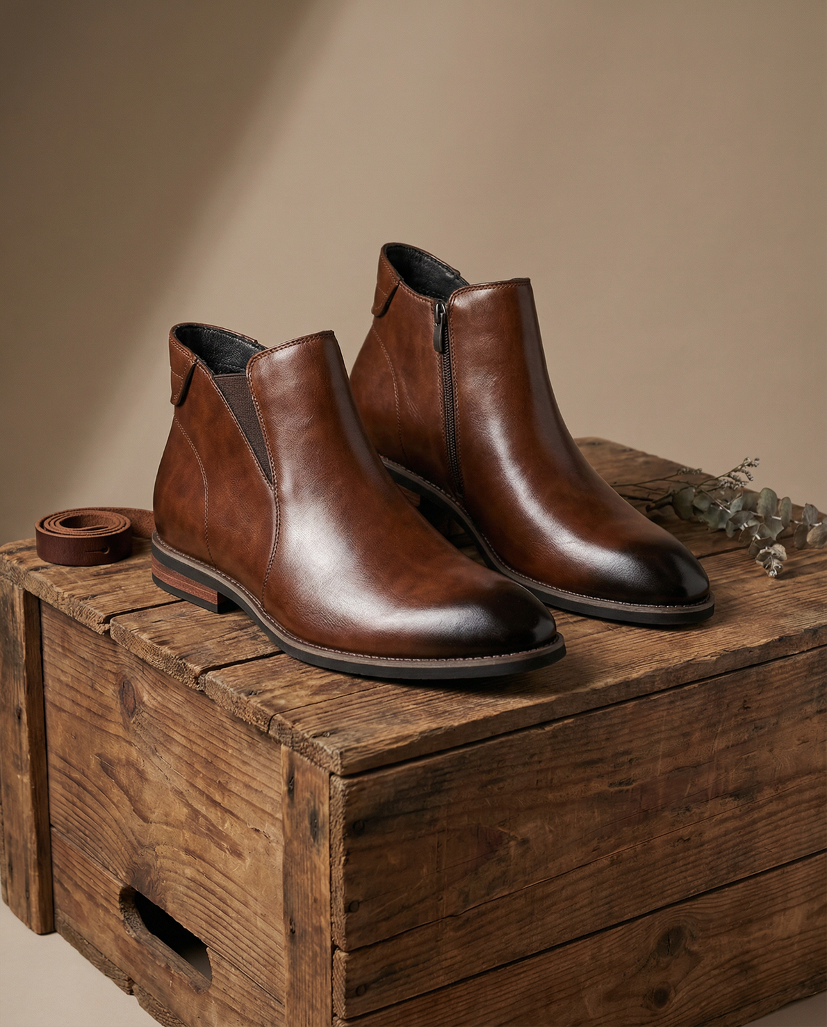 Men's leather dress Chelsea boots with side zip