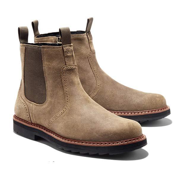 Men's leather Chelsea boots with rubber sole in Khaki