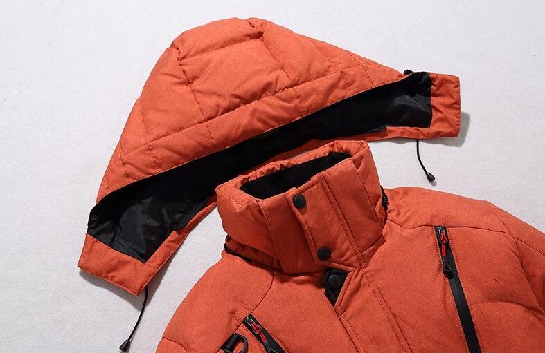 Men's waterproof winter puffer jacket with hood and fleece lined collar