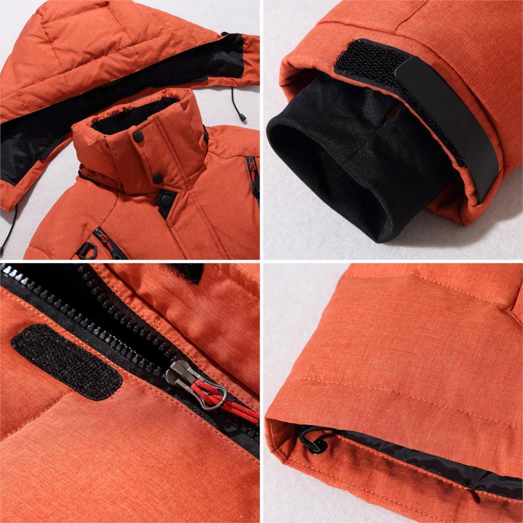 Men's waterproof winter puffer jacket with hood and fleece lined collar
