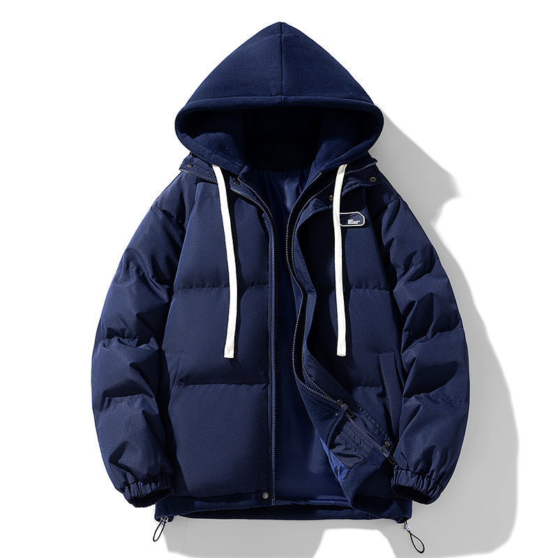 Men's quilted winter puffer jacket with hood and elastic cuffs in Navy