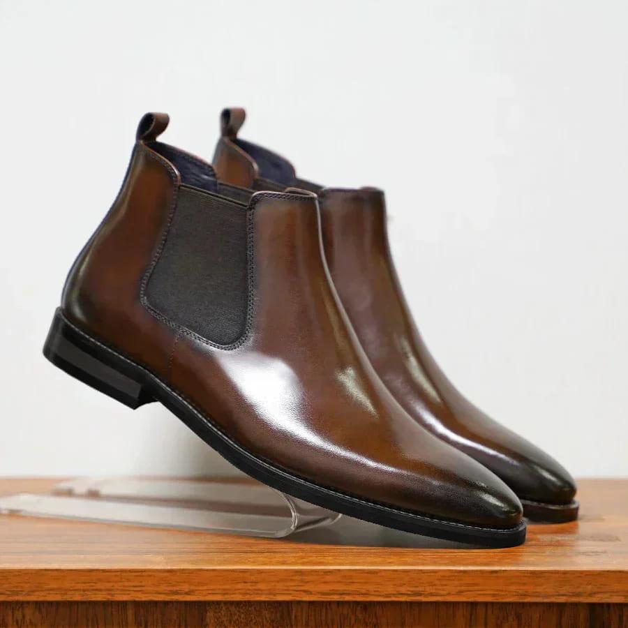 Men's leather dress Chelsea boots with cushioned sole in Brown