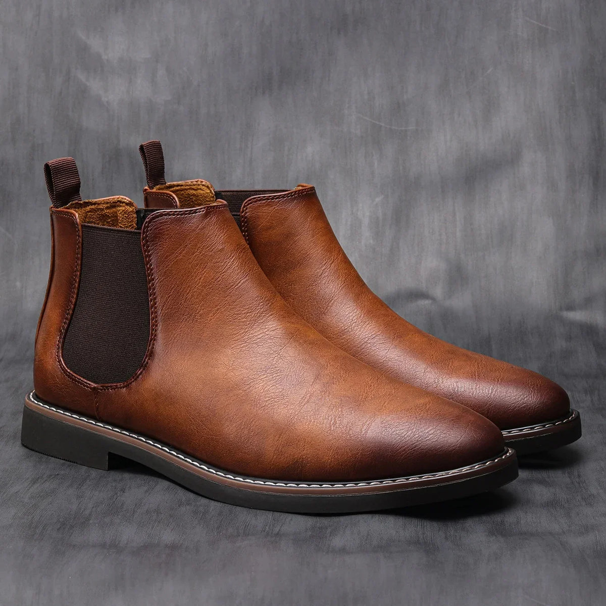 Men's dress Chelsea boots with elastic sides and padded insole in Brown