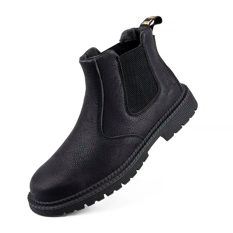 Men's steel toe Chelsea boots with cushioned footbed in Black