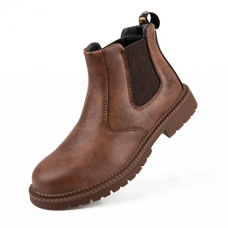 Men's steel toe Chelsea boots with cushioned footbed in Brown