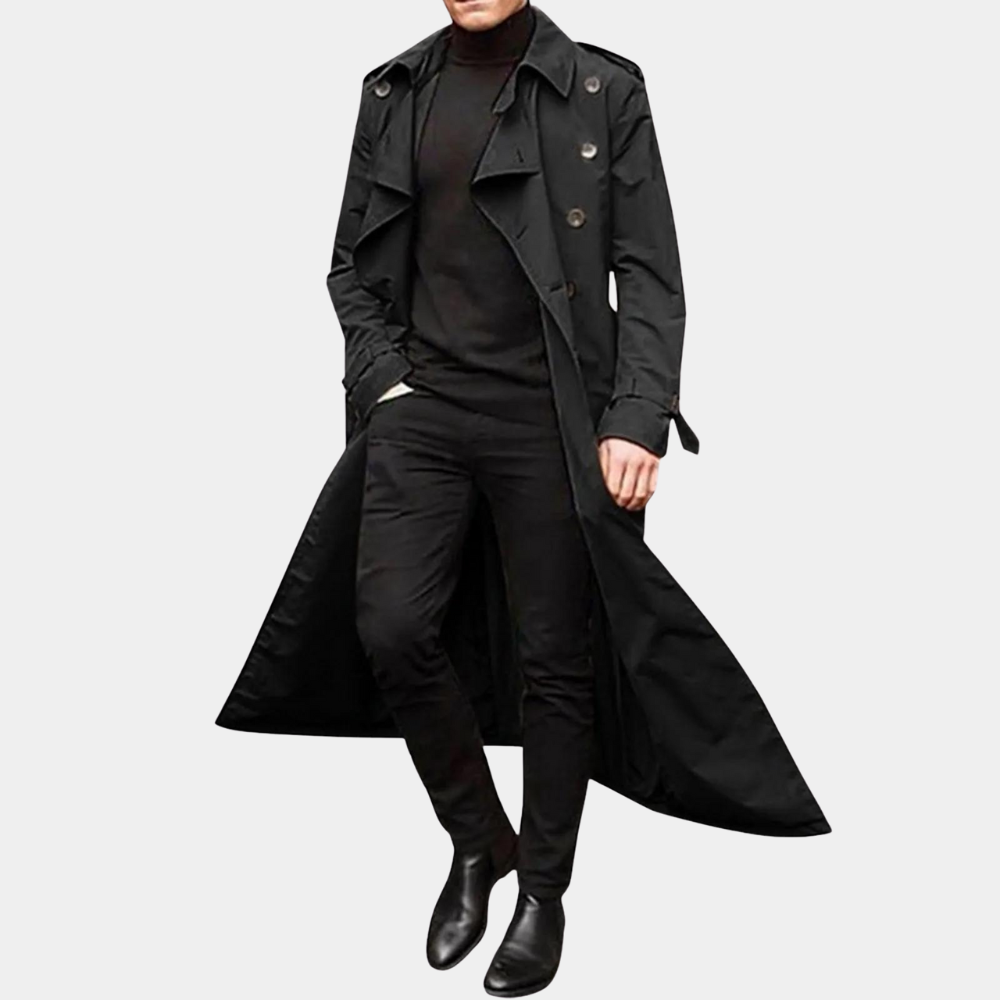 Nate | Men's Long Trench Coat with Water Repellent Fabric and Adjustable Cuffs