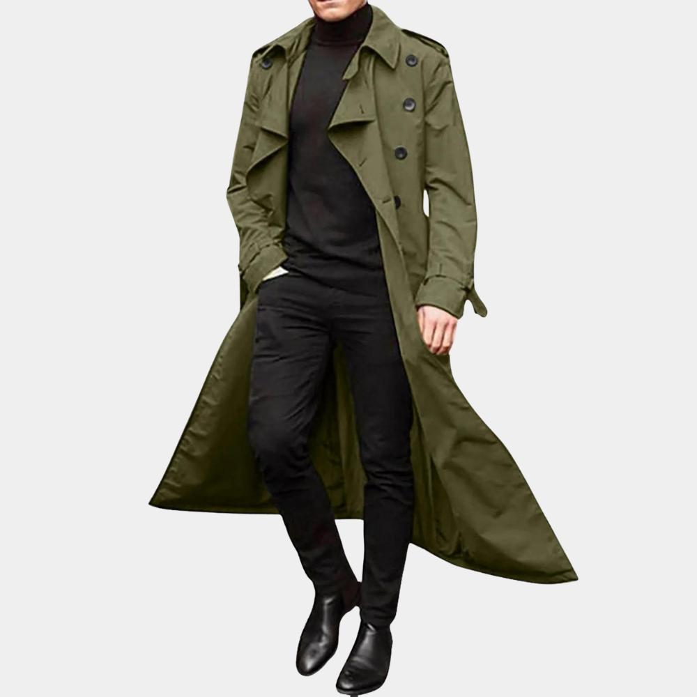 Nate | Men's Long Trench Coat with Water Repellent Fabric and Adjustable Cuffs