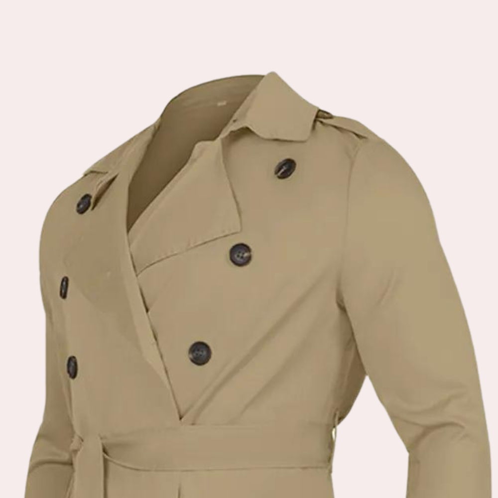 Nate | Men's Long Trench Coat with Water Repellent Fabric and Adjustable Cuffs