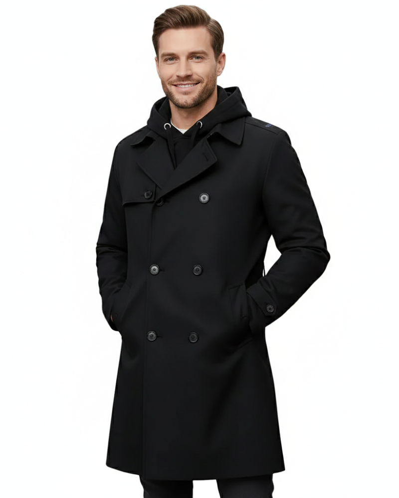 Brent | Men's Double Breasted Trench Coat with Lapel Collar and Adjustable Belt