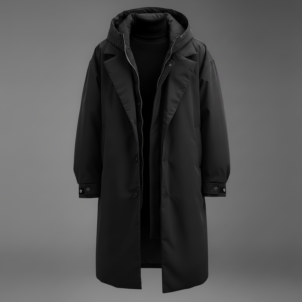 Kirk | Men's Long Waterproof Trench Coat with Hood and Adjustable Cuffs