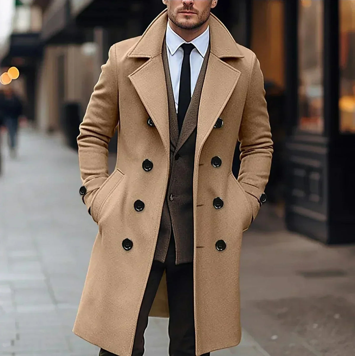Wes | Men's Double Breasted Trench Coat with Lined Interior and Pockets