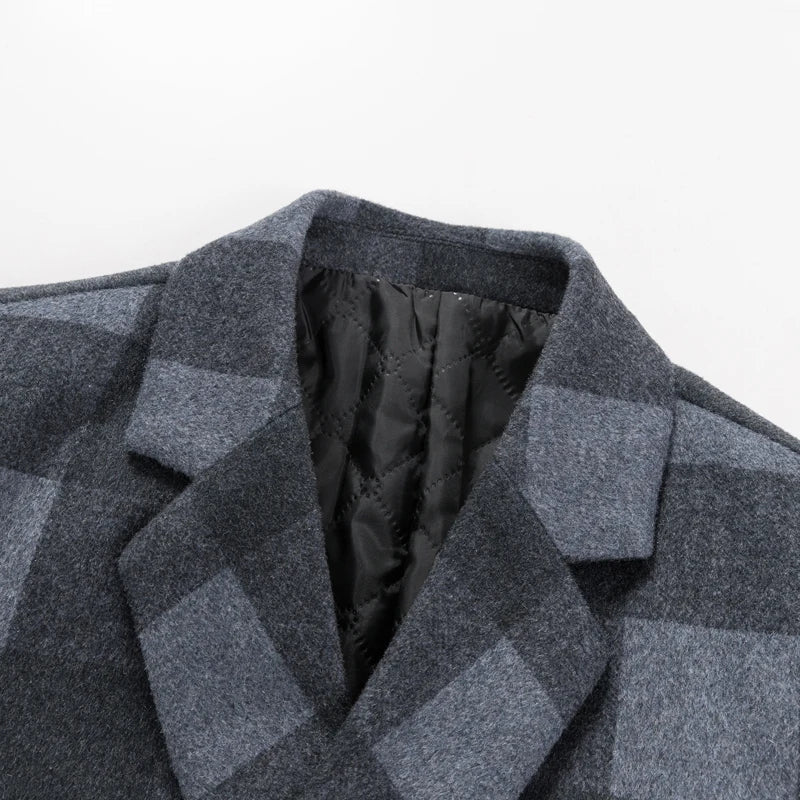 Shawn | Men's Long Wool Double Breasted Trench Coat with Quilted Lining