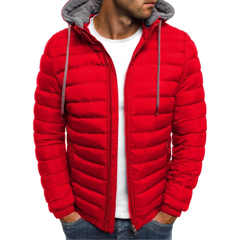 Men's quilted winter puffer jacket with detachable hood