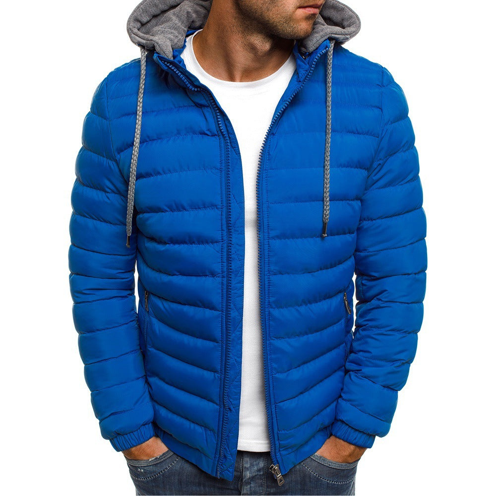 Men's quilted winter puffer jacket with detachable hood