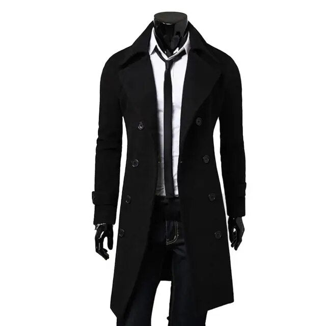 Owen | Men's Long Double Breasted Trench Coat with Windproof Shell