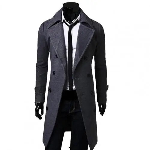 Owen | Men's Long Double Breasted Trench Coat with Windproof Shell