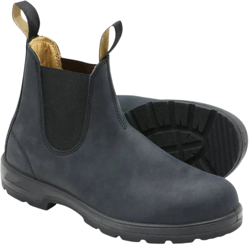 Men's Chelsea boots with round toe and rubber outsole in Blue