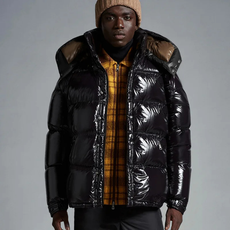 Men's winter down puffer jacket with hood