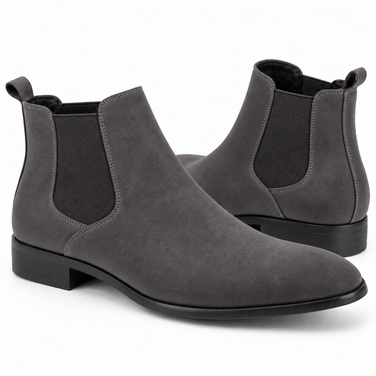 Men's dress Chelsea boots with elastic side panels and pull tab in Dark Gray