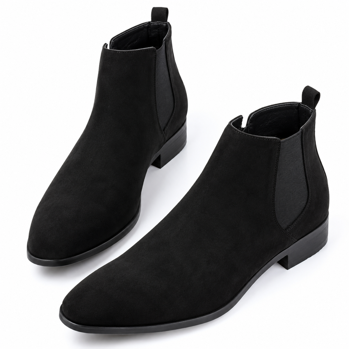 Men's dress Chelsea boots with elastic side panels and pull tab in Black