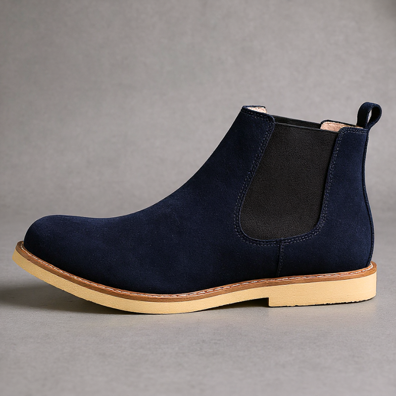 Men's suede Chelsea boots with lightweight rubber sole in Indigo Blue
