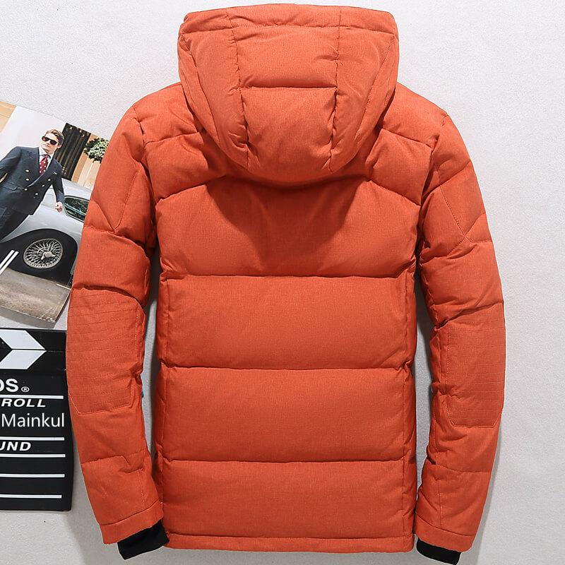 Men's waterproof winter puffer jacket with hood and fleece lined collar