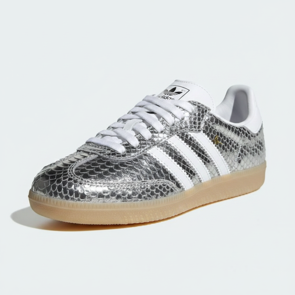 Adidas Samba — Silver Metallic Snakeskin
