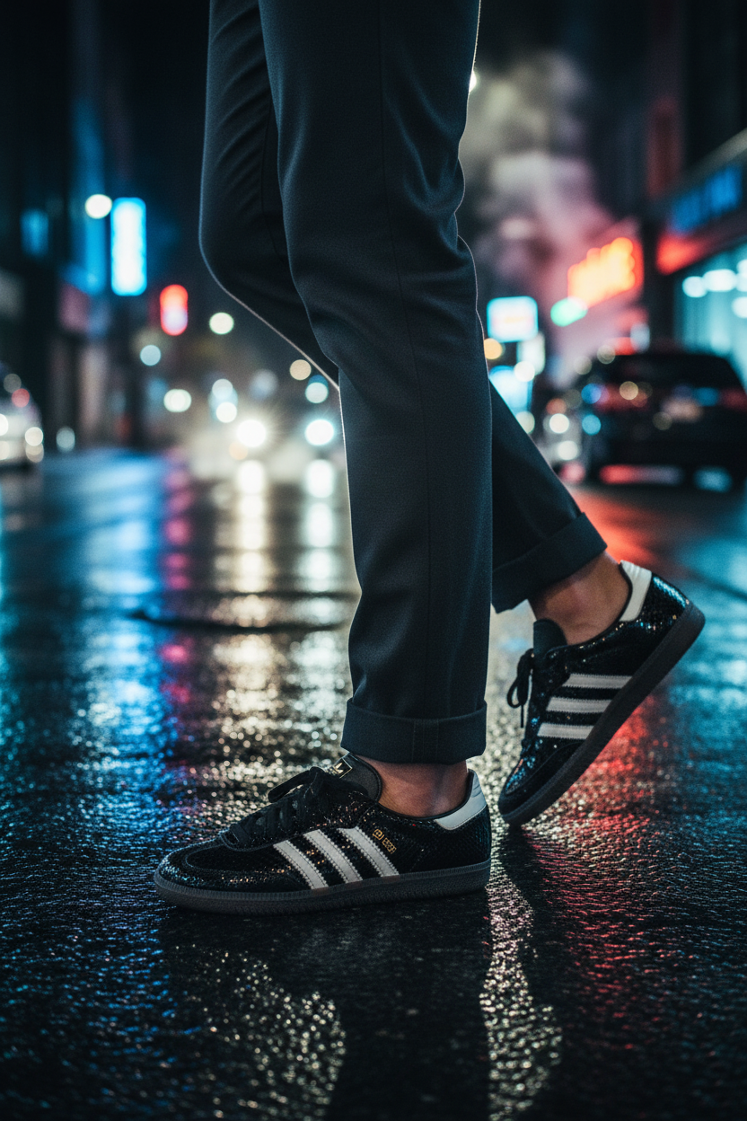 Adidas Samba — Black Patent Snakeskin