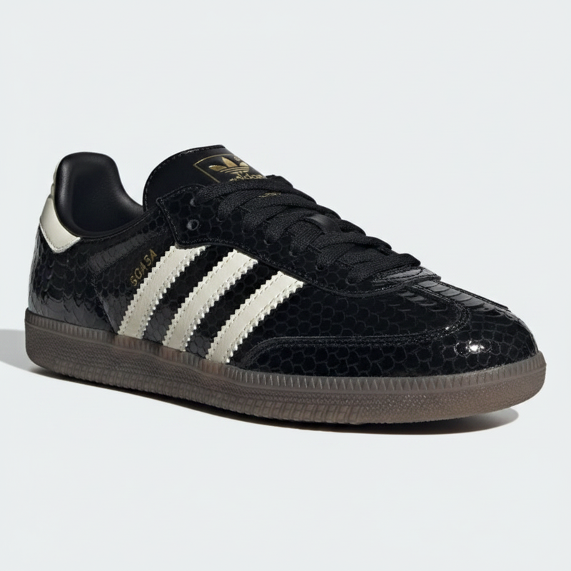 Adidas Samba — Black Patent Snakeskin