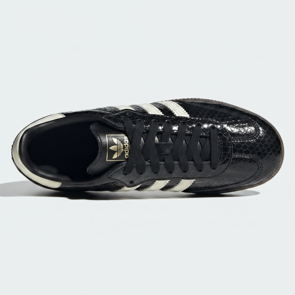 Adidas Samba — Black Patent Snakeskin