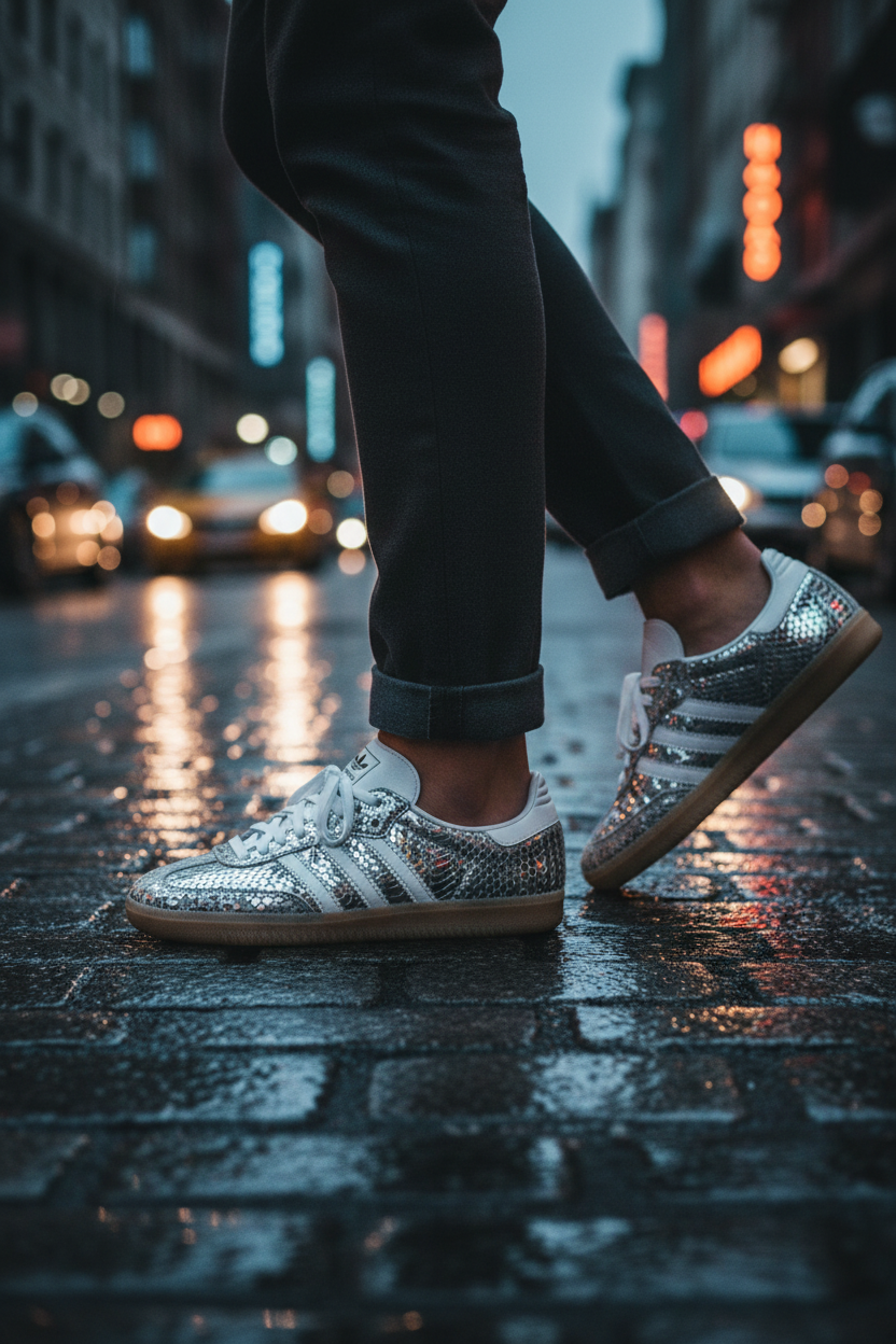 Adidas Samba — Silver Metallic Snakeskin