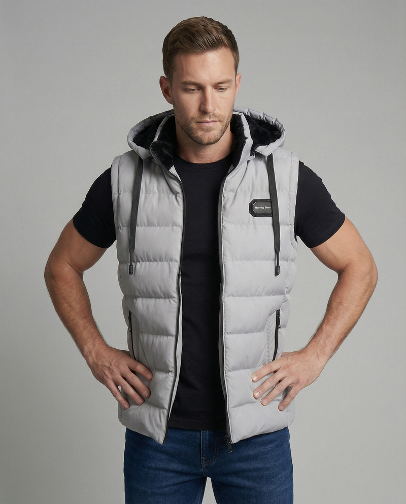 Neil | Men's Quilted Puffer Vest with Hood and Zip Pockets