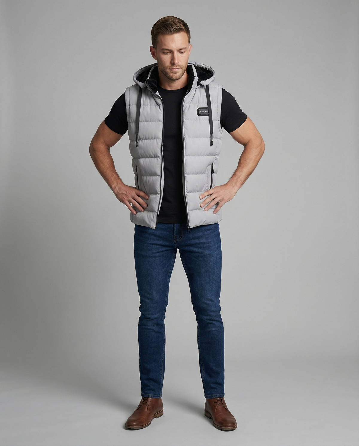 Neil | Men's Quilted Puffer Vest with Hood and Zip Pockets