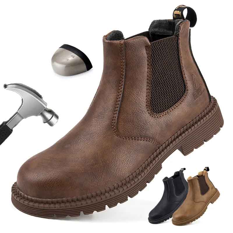 Men's steel toe Chelsea boots with cushioned footbed